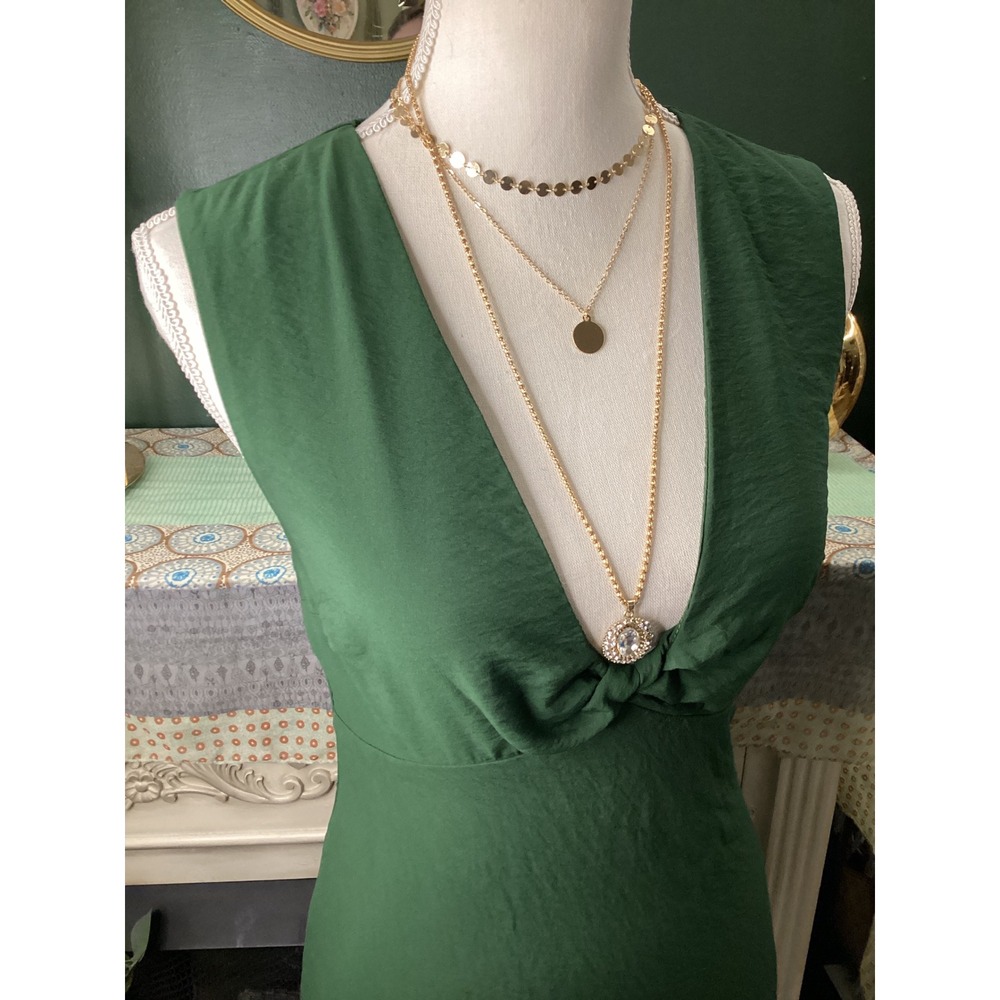 Abercrombie‎ & Fitch Green V-Neck Knot Front Mini Dress Size Small Tall ST - Picture 2 of 5